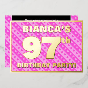 97. Geburtstagsparty — Fun Pink Hearts and Stripes Folieneinladung