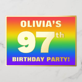 97. Geburtstagsparty: Spaß, farbenfrohe Regenbogen Folieneinladung