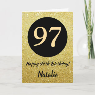 97. Happy Birthday Black and Gold Glitzer Card Karte