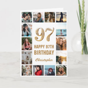 97. Happy Birthday Gold und White Foto Collage Karte