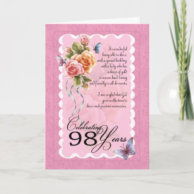 98 années de carte de voeux - roses et papillons (Devant)