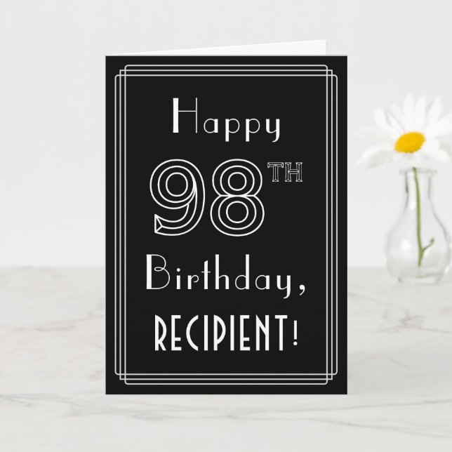 98. Geburtstag: Art Deco Style # 98 & Individuelle Karte (Kleine Pflanze)
