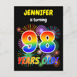 98. Geburtstag - Fun Fireworks, Regenbogen Look "9 Postkarte