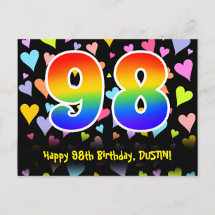 98. Geburtstag: Fun Hearts Muster, Regenbogen 98 Postkarte