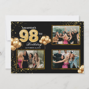 98. Geburtstag Gold Silber Schwarz Luftballons Einladung