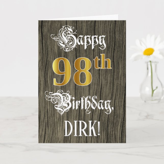 98. Geburtstag: Imitate Gold Look + Imitate Holzmu Karte (Kleine Pflanze)