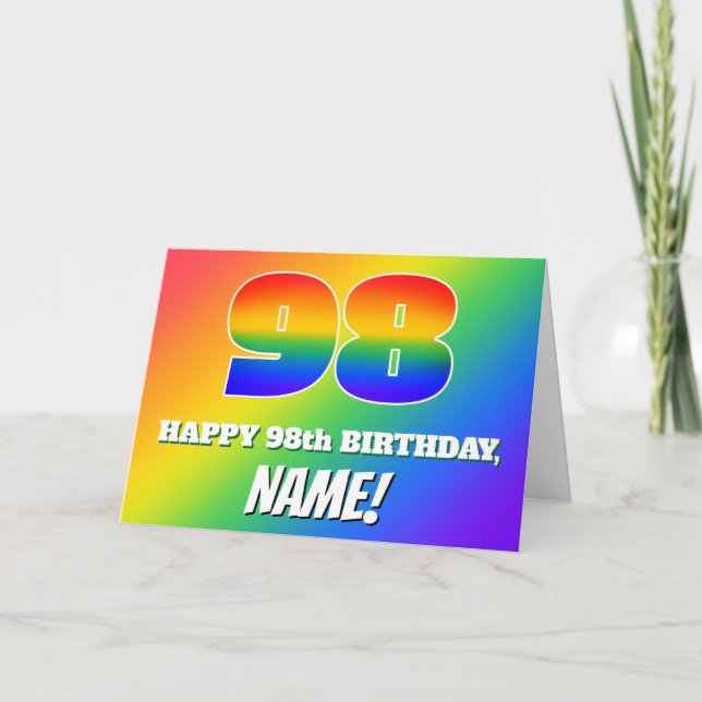 98. Geburtstag: mehrfarbiges Regenbogenmuster # 98 Karte (Vorderseite)