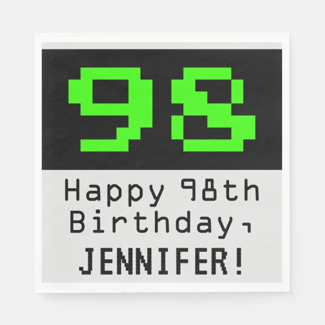 98. Geburtstag - Nerdy / Geeky Style "98" & Name Serviette (Vorderseite)