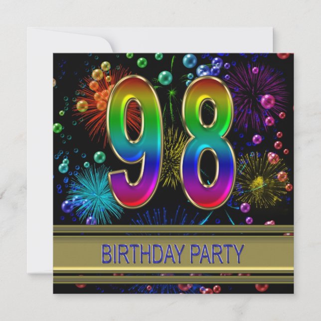 98. Geburtstagsparty Einladung mit Blasen (Vorderseite)