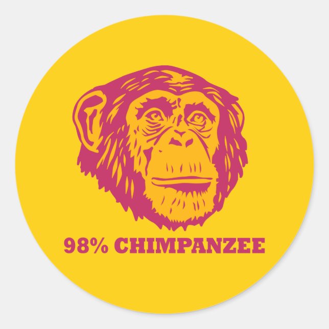 98 % Schimpanse Runder Aufkleber (Vorderseite)