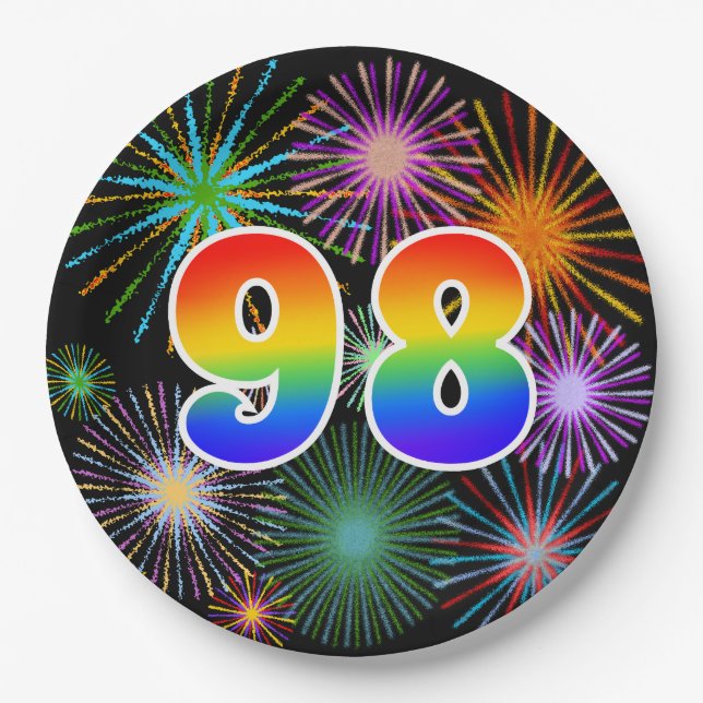 98. Veranstaltung - Spaß, farbig, kühl, Regenbogen Pappteller (Vorderseite)