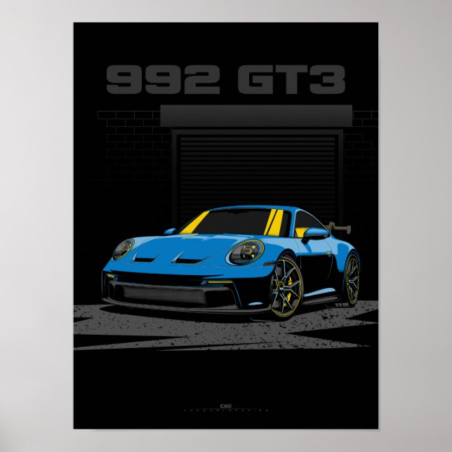 992 GT3 Blue Illustration Art Poster (Vorne)