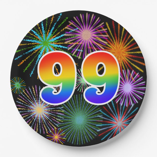 99. Event - Spaß, farbenfroh, kühl, Regenbogen 99 Pappteller (Vorderseite)
