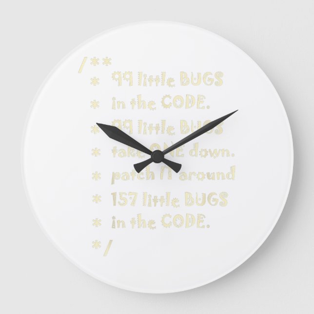99 Fehler in Code Software Funny Engineer Tester Große Wanduhr (Vorderseite)