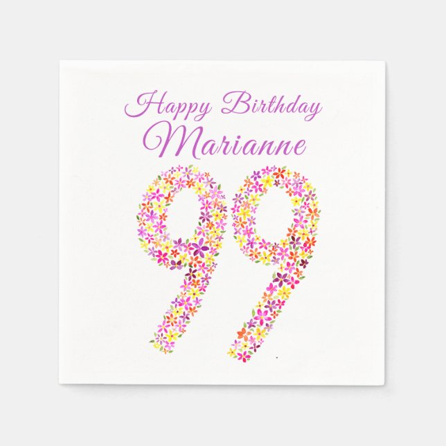 99. Geburtstag 99 Blume Aquarellkunst Serviette (Vorderseite)