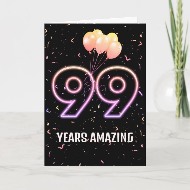 99. Geburtstag Ballons und Confetti Karte (Vorderseite)