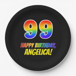 99. Geburtstag: Bold, Fun, Simple, Rainbow 99 Pappteller