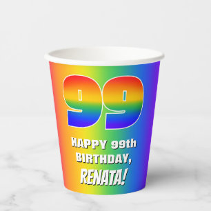 99. Geburtstag: Farbenfroh, Fun Rainbow Pattern # Pappbecher
