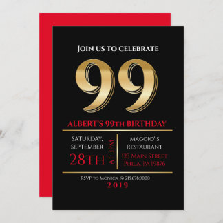 99. Geburtstag Gold Black Party Einladung