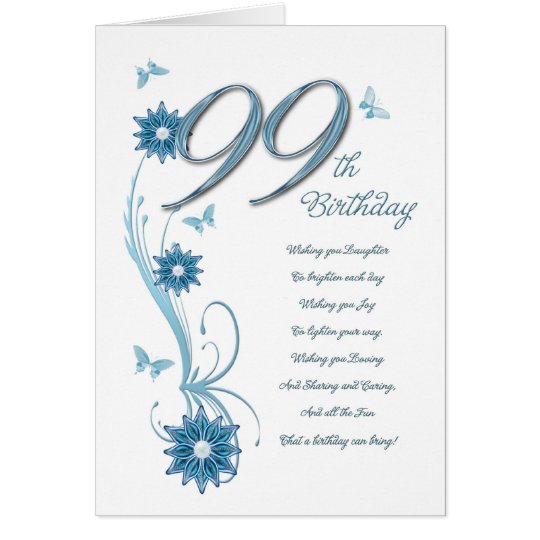 99. Geburtstag in aquamarinem mit Blumen Karte