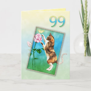 99. Geburtstag mit einer spielerischen Katze Karte