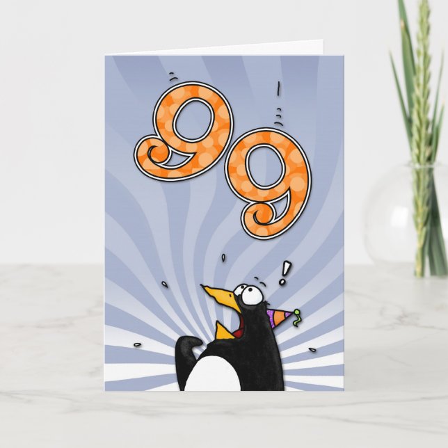 99. Geburtstag - Pinguin-Überraschungskarte Karte (Vorderseite)