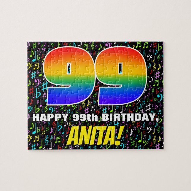 99. Geburtstag — Spaß, farbenfrohe Musiksymbole &  (Horizontal)