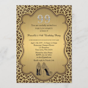 99. Geburtstagseinladung, Zahldiamanten, Gepard Einladung