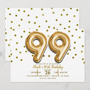99 Goldene Luftballons & Konfetti 99. Geburtstagsf Einladung