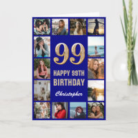 99. Happy Birthday Navy Blue & Gold Foto Collage