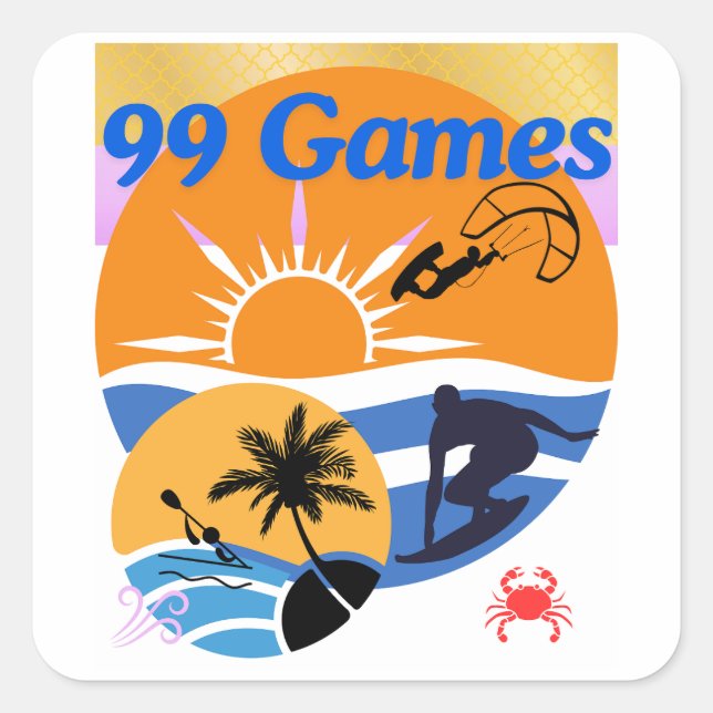 99 Sommerspiele Quadratischer Aufkleber (Vorderseite)