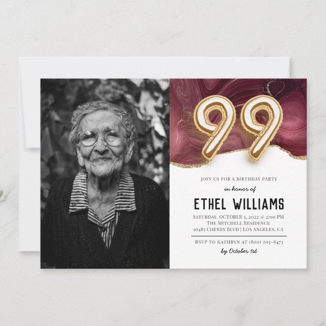 99e anniversaire de fête Invitation (Devant)
