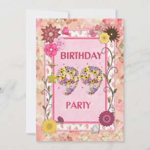 99e anniversaire invitation fête avec cadre fleuri