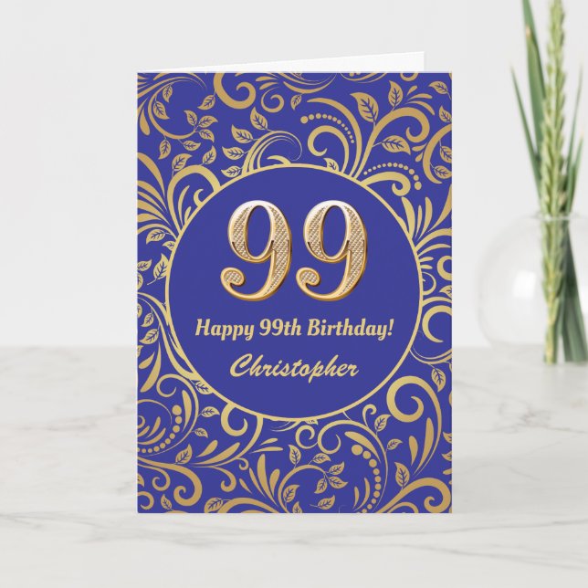 99e anniversaire Marine bleu et or modèle floral (Devant)