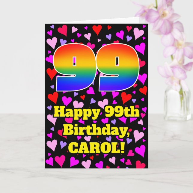 99th Birthday: Loving Hearts Pattern, Rainbow # 99 Karte (Orchidee)