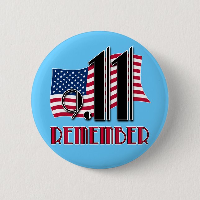9/11 ERINNERN Sie sich mit Flagge-T-Shirts Button (Vorderseite)