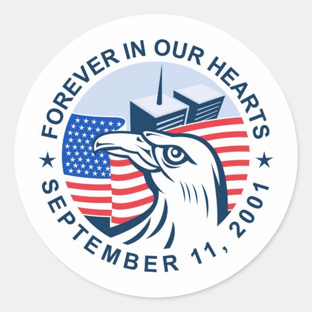 9/11 Gedenktafel Fahnentürme Runder Aufkleber (Vorderseite)