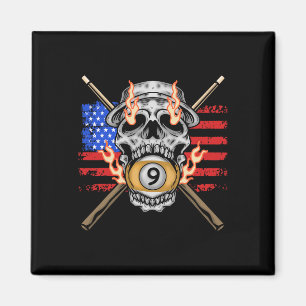 9 Ball Billiard Pool Player American Flag Skull Bi Magnet