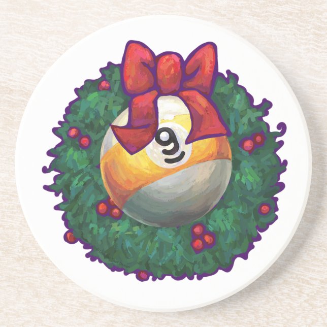 9 Ball Christmas Wreath Green Getränkeuntersetzer (Vorne)