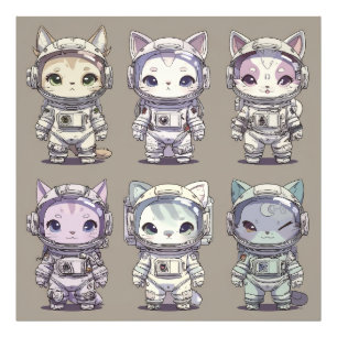 9 Chibi-Astronauten-Kätzchen Weltraum-Crew Fotodruck