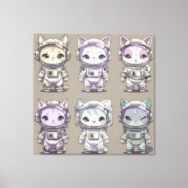 9 Chibi-Astronauten-Kätzchen Weltraum-Crew Leinwanddruck