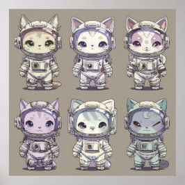 9 Chibi-Astronauten-Kätzchen Weltraum-Crew Poster