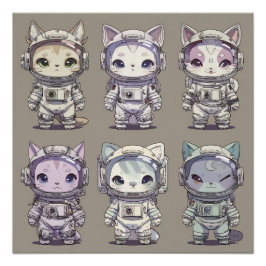 9 Chibi-Astronauten-Kätzchen Weltraum-Crew Poster