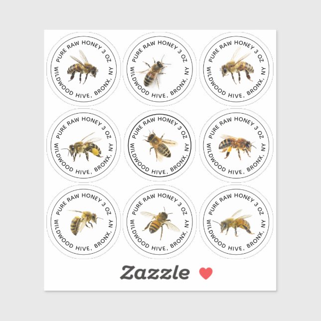 9 Étiquettes Mini Pot de Miel avec abeilles 1,25" (Feuille)