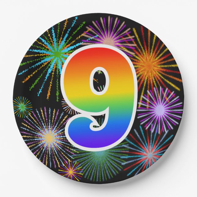 9. Event - Spaß, farbenfroh, kühl, Regenbogen 9 Pappteller (Vorderseite)