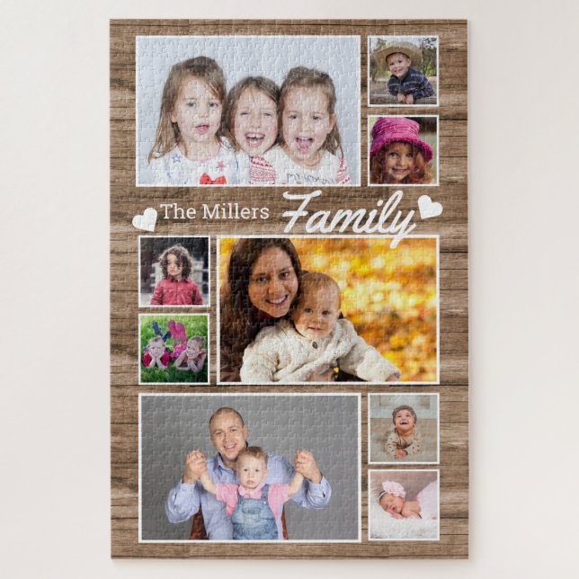 9 Foto Collage Familienname 1014 Pcs Rustikales Ho (Vertikal)