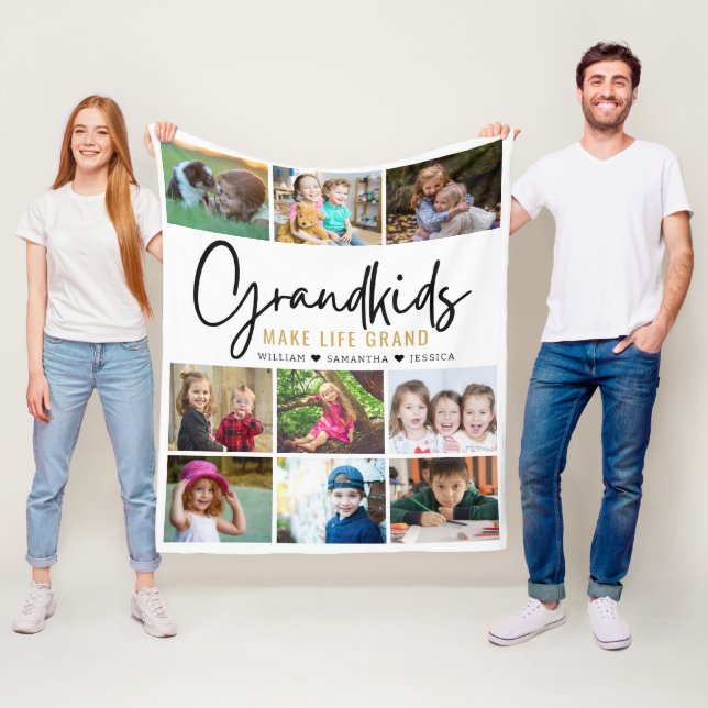 9 Foto Collage Grandkids machen lebensgroßes Zitat Fleecedecke (Beispiel)
