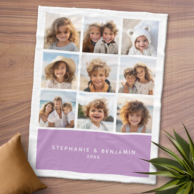 9 Foto Collage Minimalistisch - Name Orchid Box Fleecedecke (Personalized Fleece Blanket - Add Photos and Text or Customize completely in advanced design area)