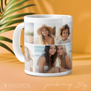 9-Foto-Collage - Modernes, minimales weißes Raster Jumbo-Tasse