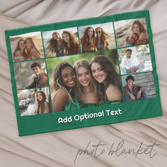 9 Foto-Collage Optionaler Text -- Grün Weiß Fleecedecke (Custom Photo Blanket with Lots of Photos)